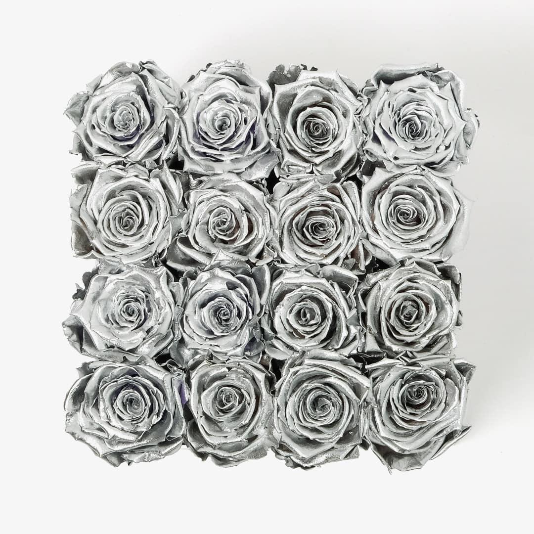 Large Square Rose Box - Silver Rose - White Box
