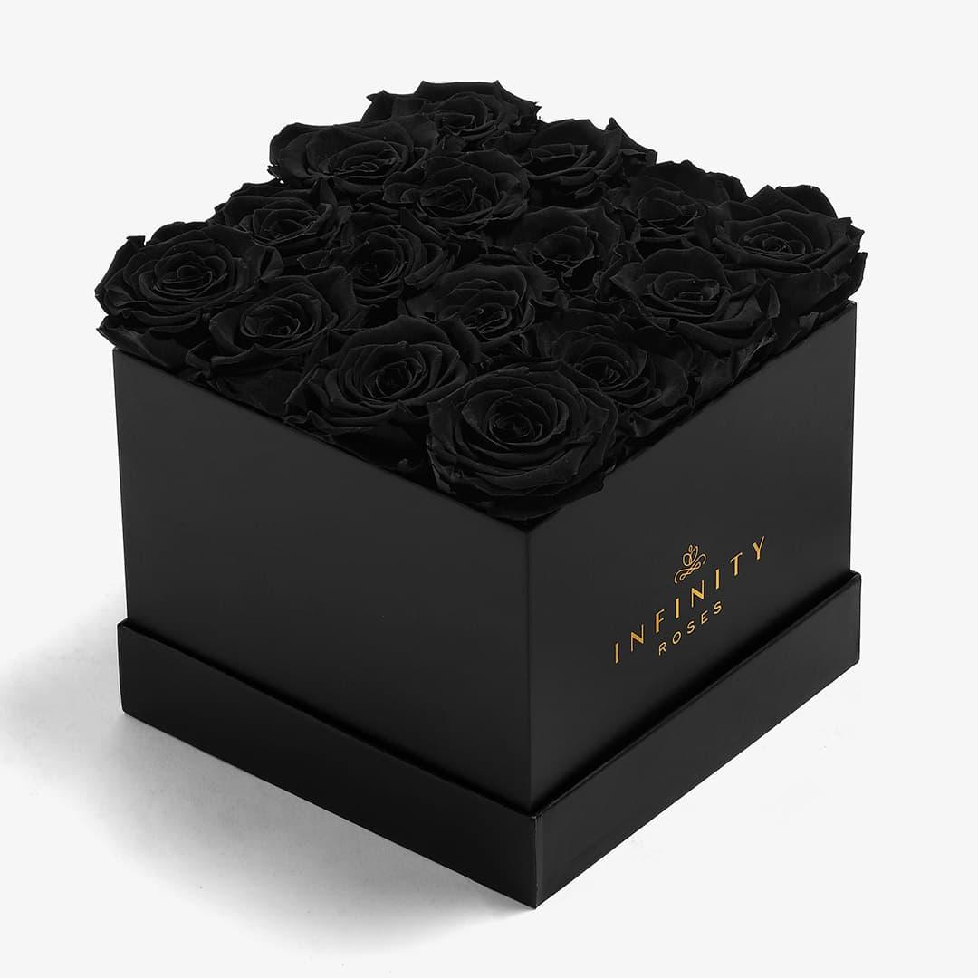 Large Square Rose Box - Black Rose - Black Box