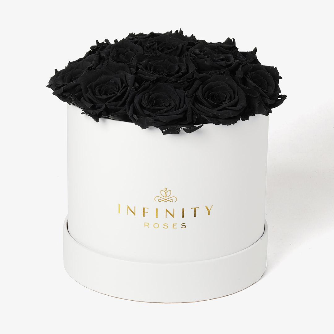 Large Bloom Rose Box - Black Rose - White Box