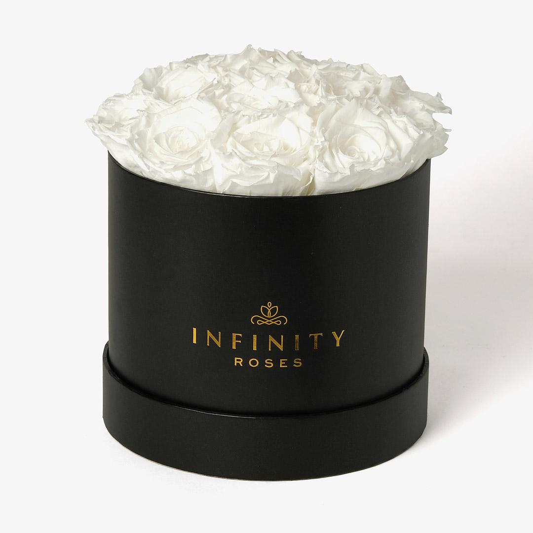 Large Bloom Rose Box - White Rose - Black Box