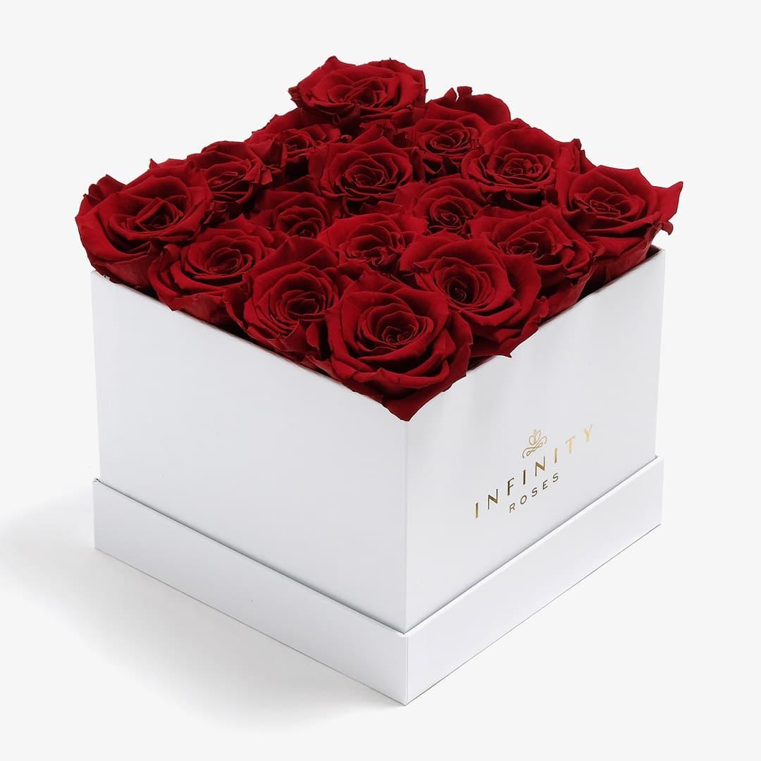 Large Square Rose Box - Red Rose - White Box