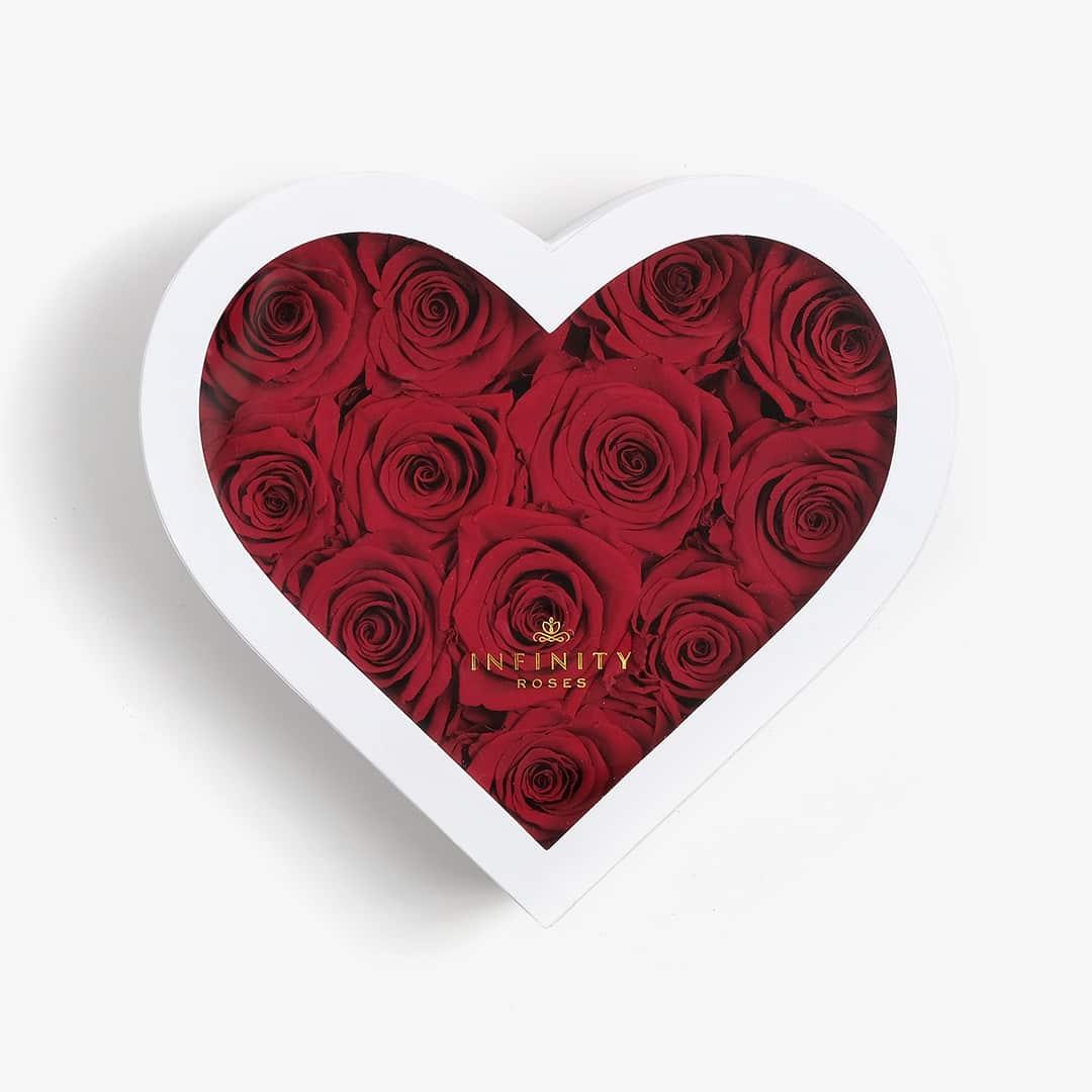 Medium Heart Box - Red Rose - White Box