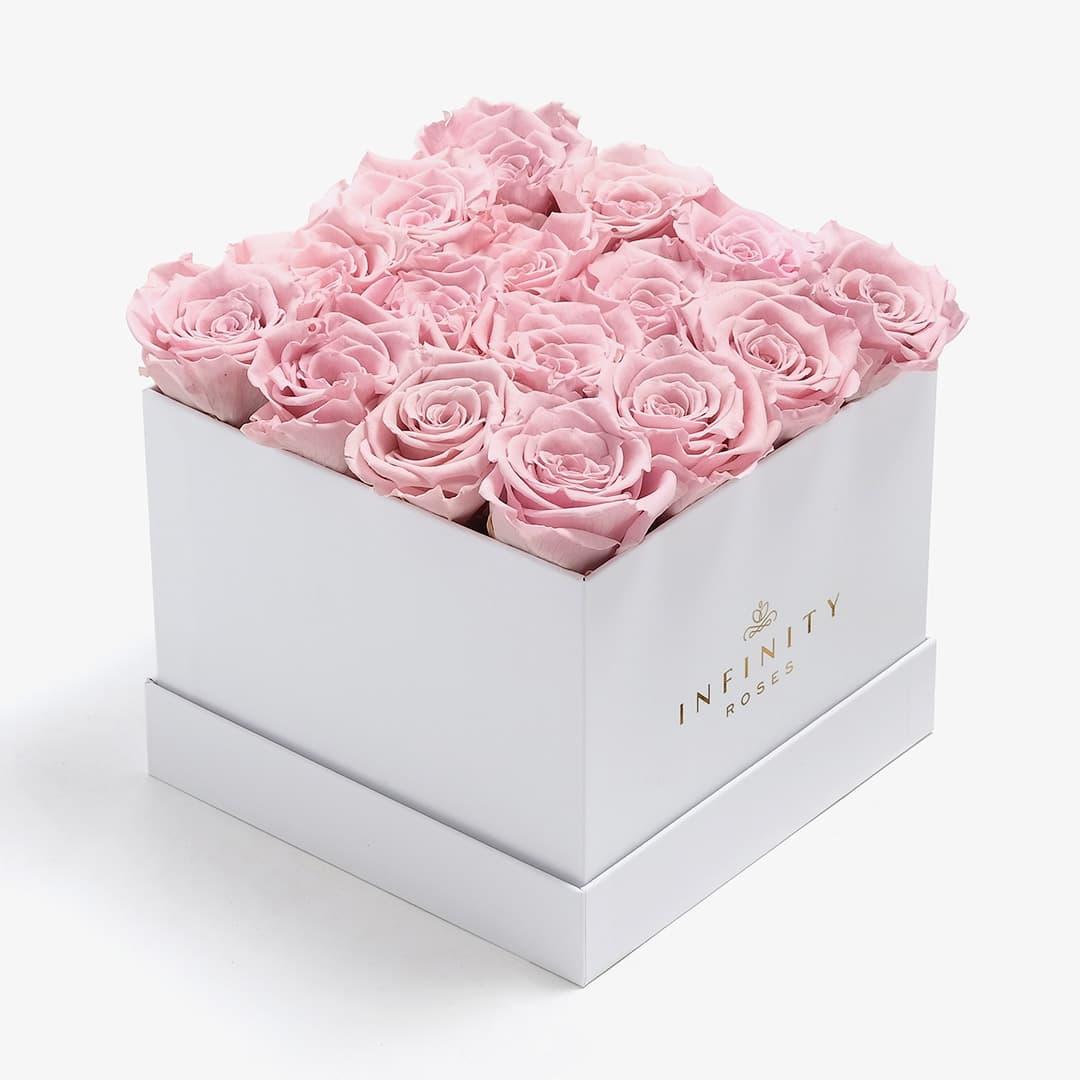 Large Square Rose Box - Pink Rose - Black Box