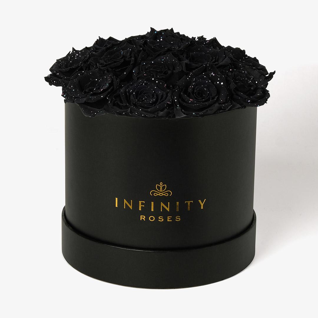 Large Bloom Rose Box - Black Galaxy Rose - Black Box