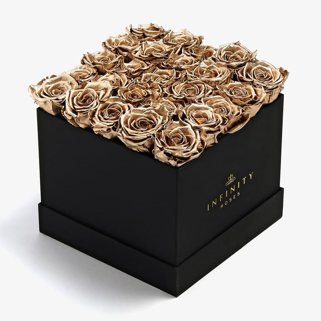 X-Large Square Rose box - Gold Rose - Black Box