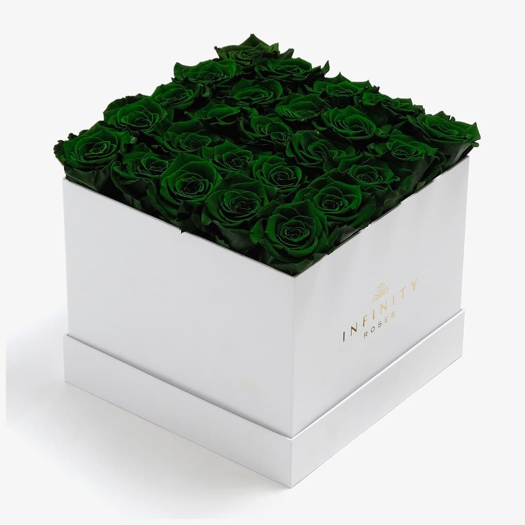 X-Large Square Rose box - Emerald Green Rose - White Box