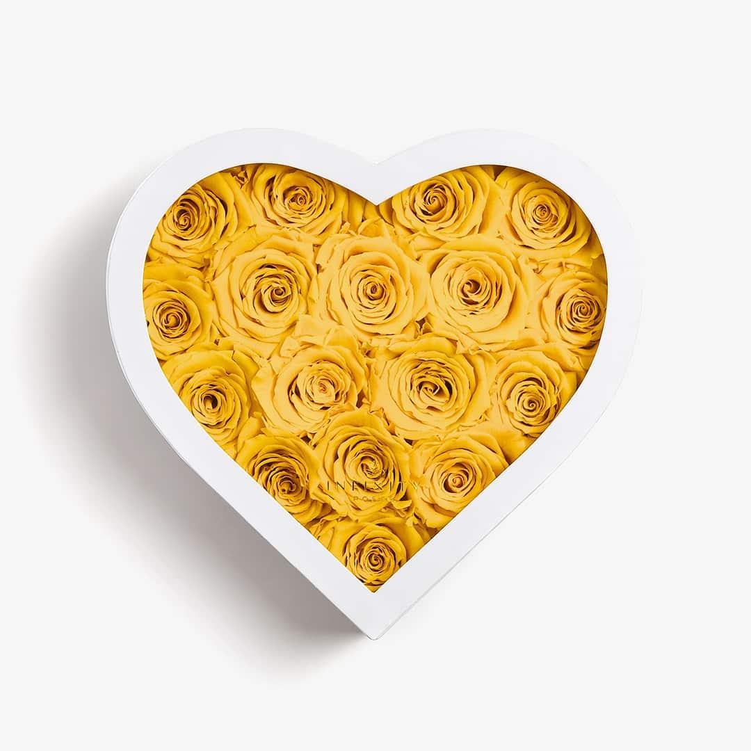 Large Heart Box - Yellow Rose - White Box