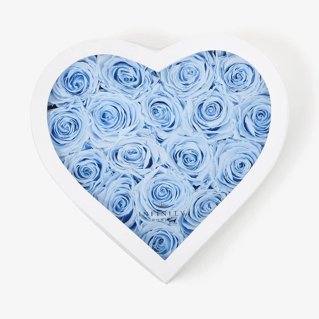 Large Heart Box - Baby Blue Rose - White Box