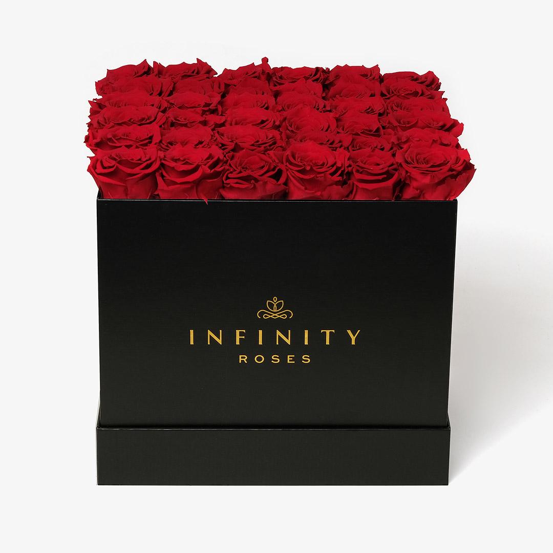 Grand Square Rose Box - Red Rose - Black Box