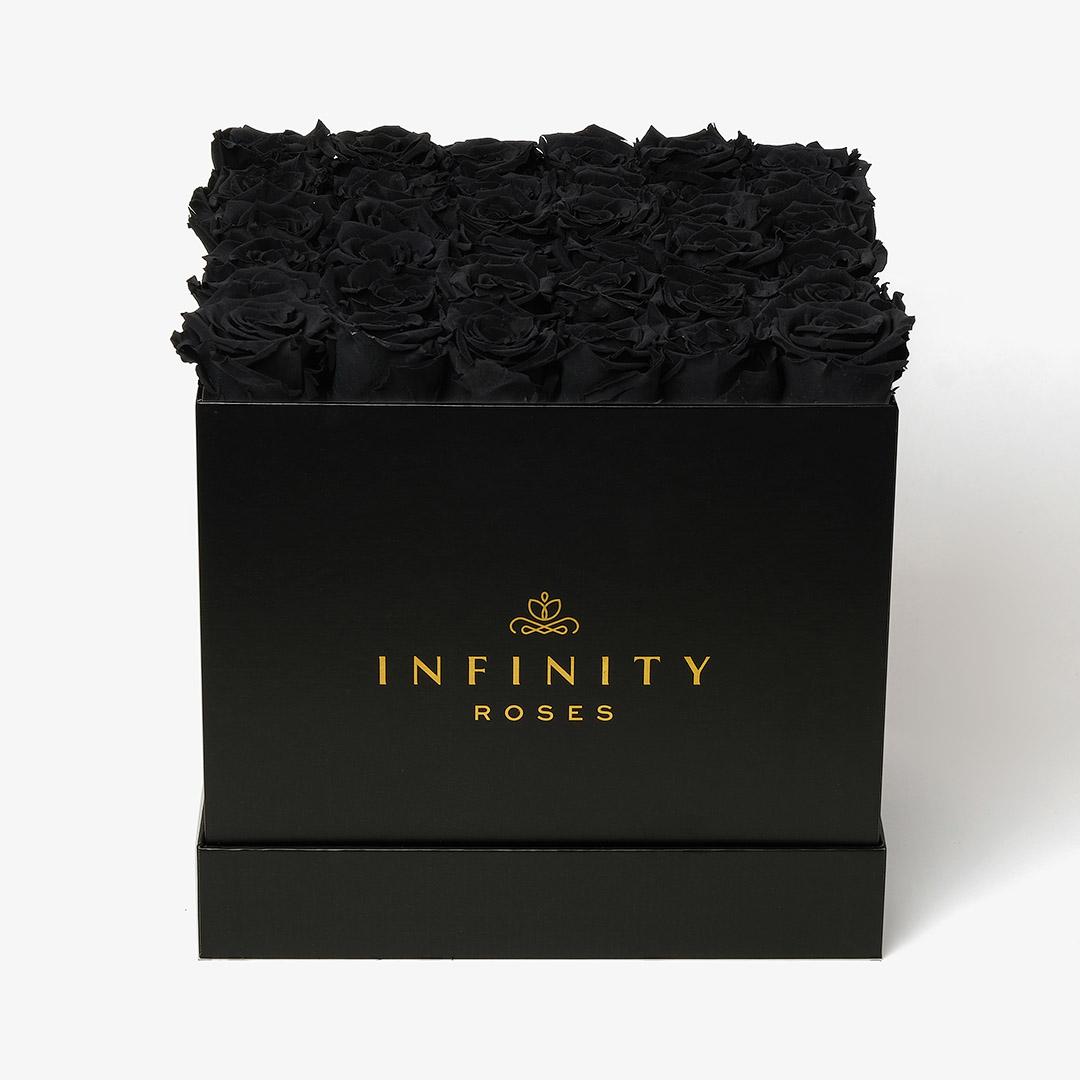 Grand Square Rose Box - Black Rose - Black Box