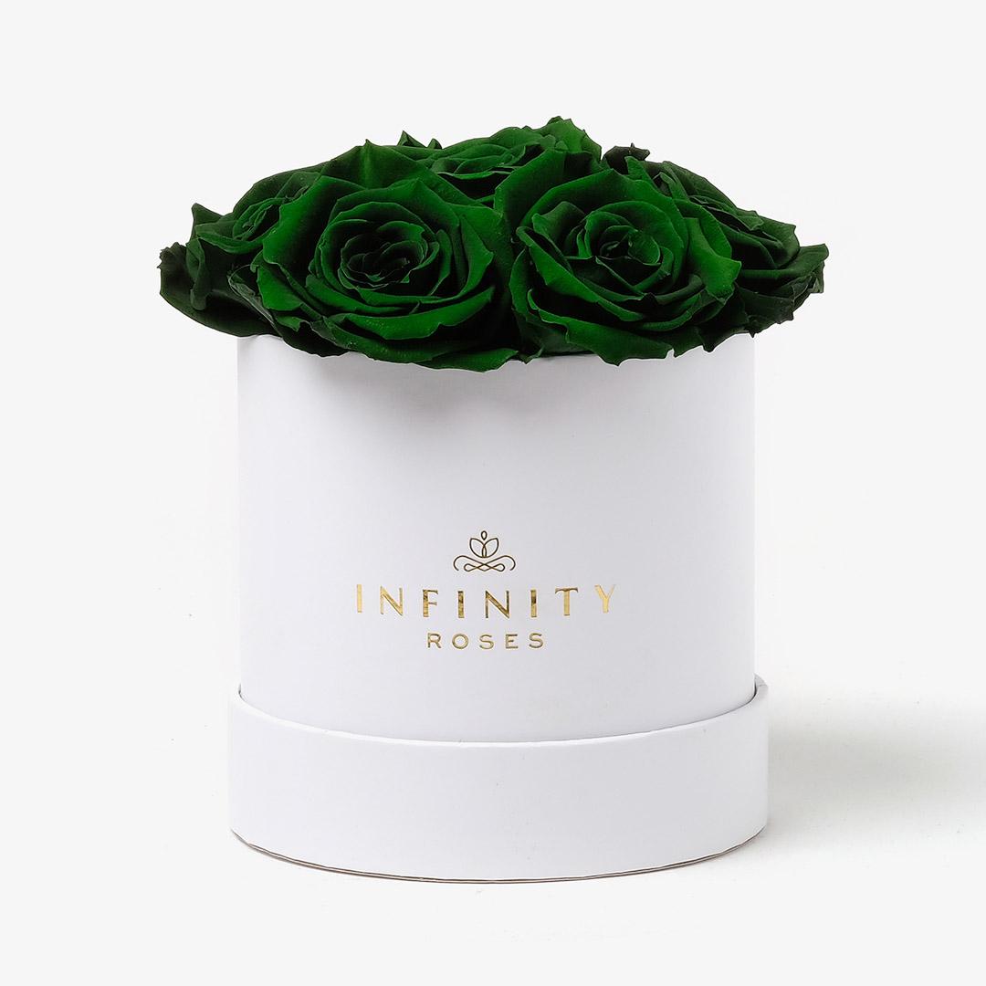 Medium Bloom Rose Box - Emerald Green Rose - White Box