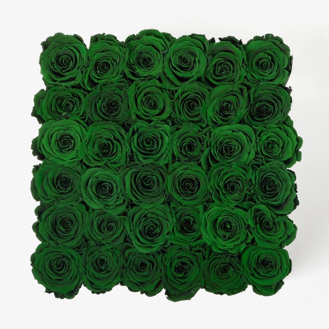 Grand Square Rose Box - Emerald Green Rose - White Box