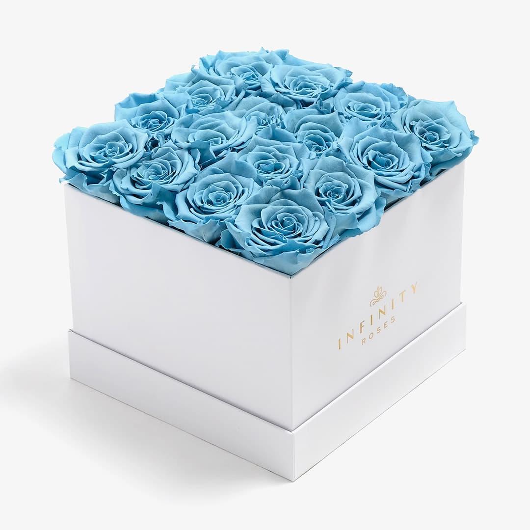 Large Square Rose Box - Baby Blue Rose - White Box