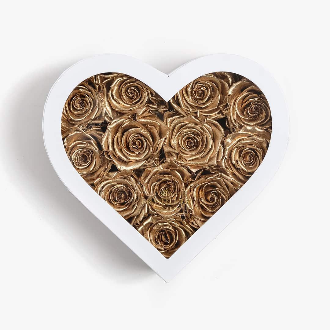 Medium Heart Box - Gold Rose - White Box
