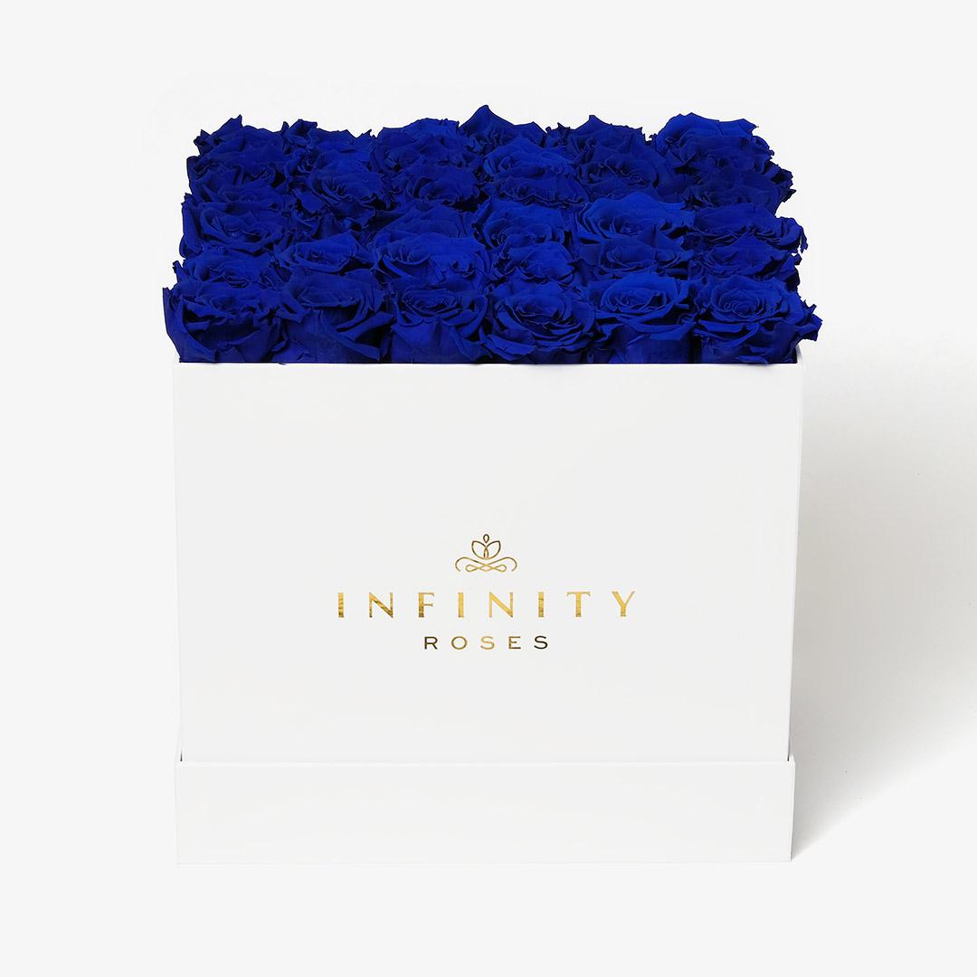 Grand Square Rose Box - Royal Blue Rose - White Box