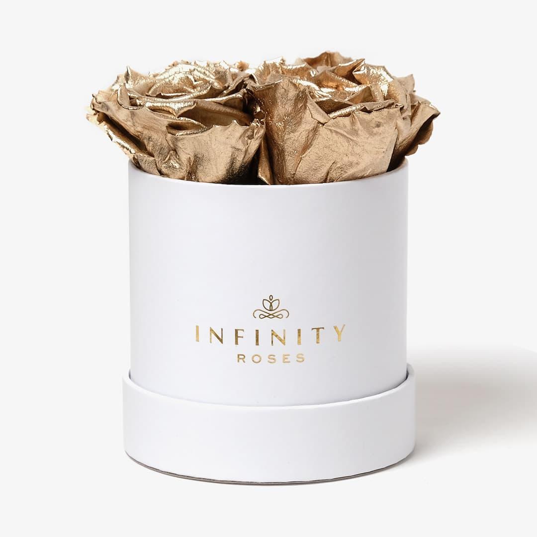 Small Rose Box - Gold Rose - White Box
