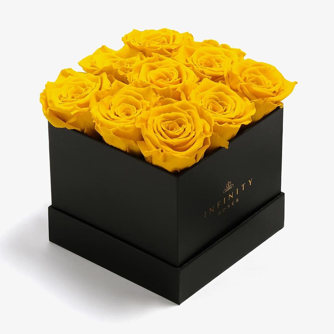 Medium Square Rose Box - Yellow Rose - Black Box