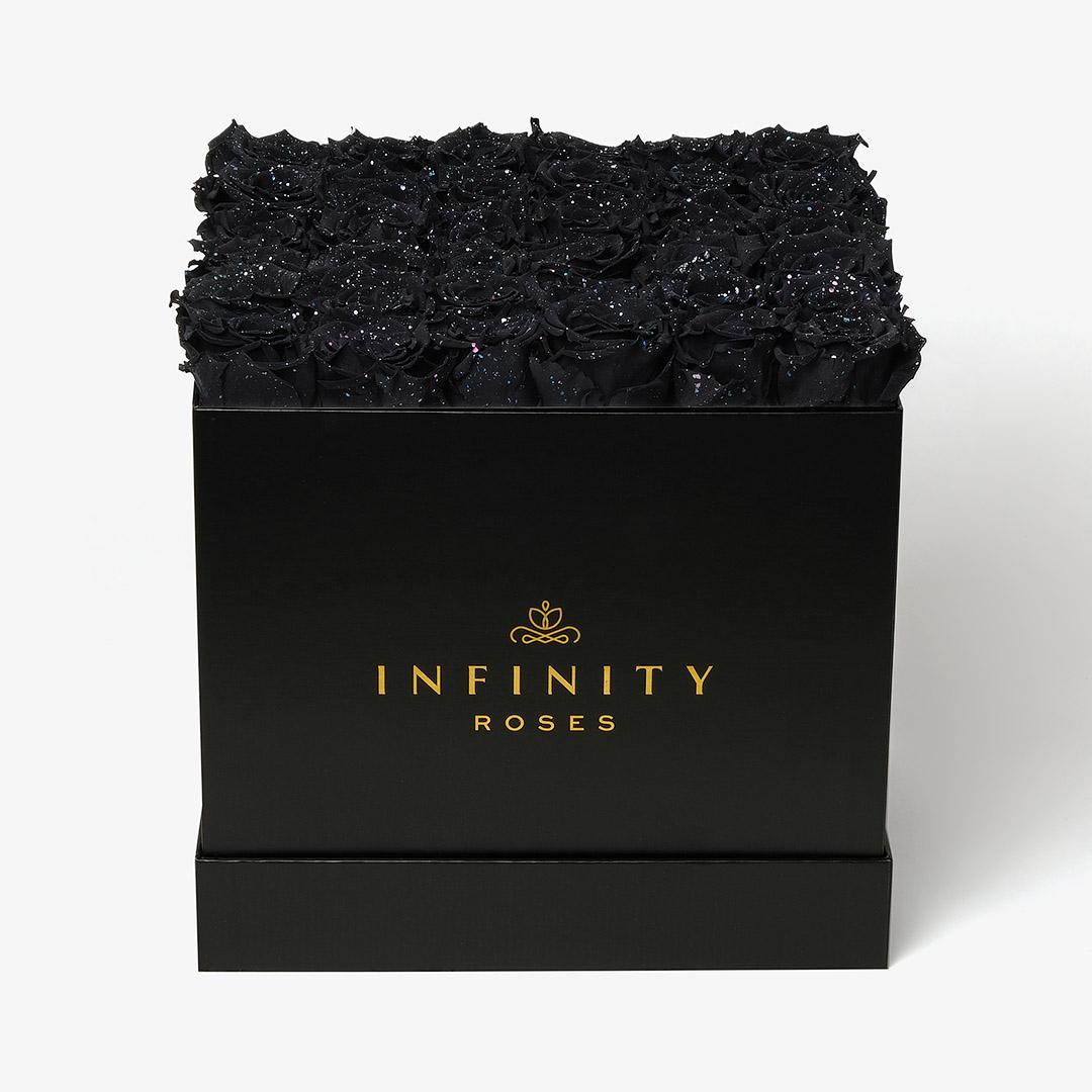 Grand Square Rose Box - Black Galaxy Rose - Black Box