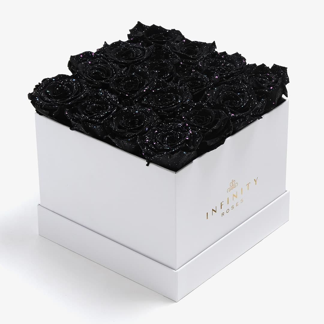 X-Large Square Rose box - Black Galaxy Rose - White Box