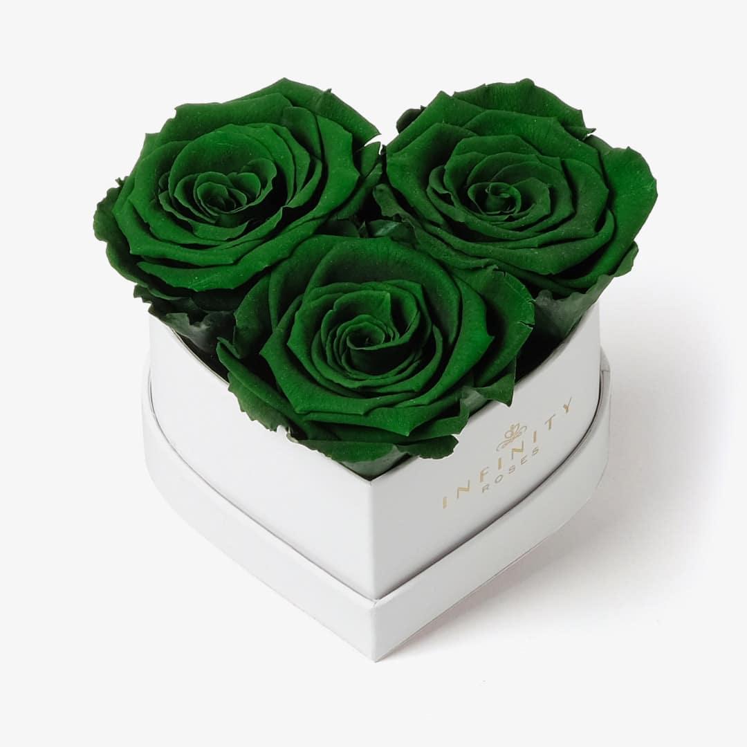 Small Heart Box - Emerald Green Rose - White Box