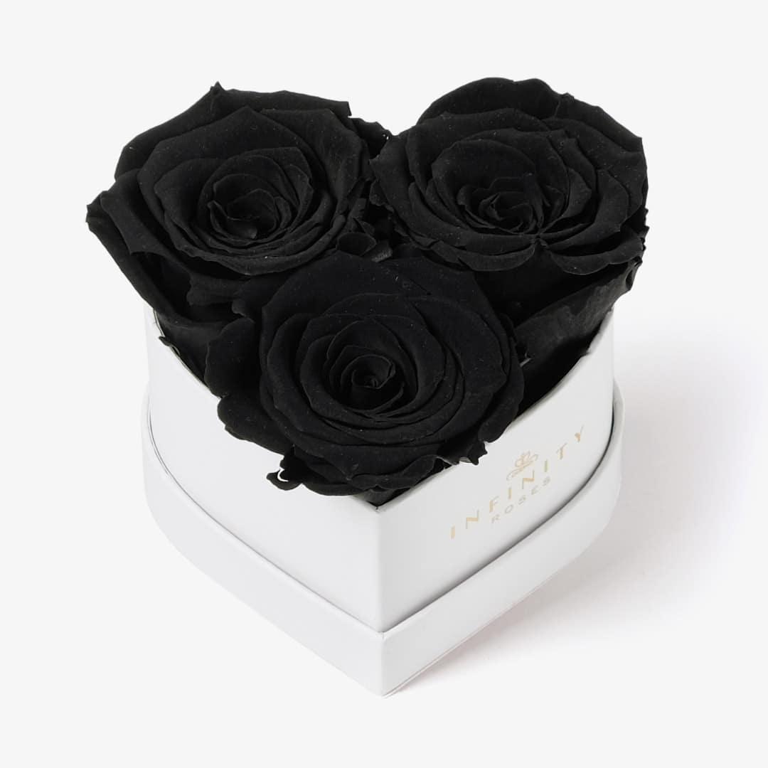 Small Heart Box - Black Rose - White Box