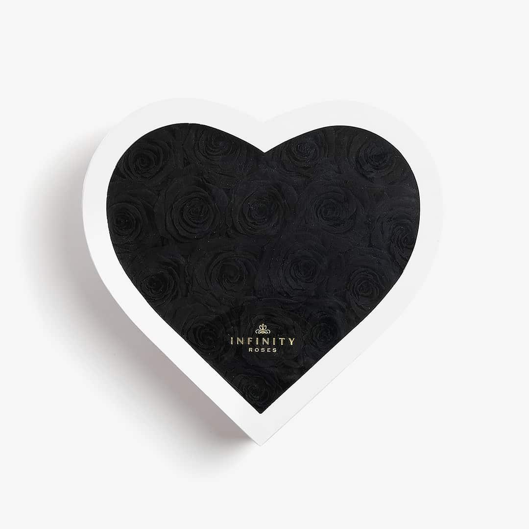 Large Heart Box - Black Rose - White Box