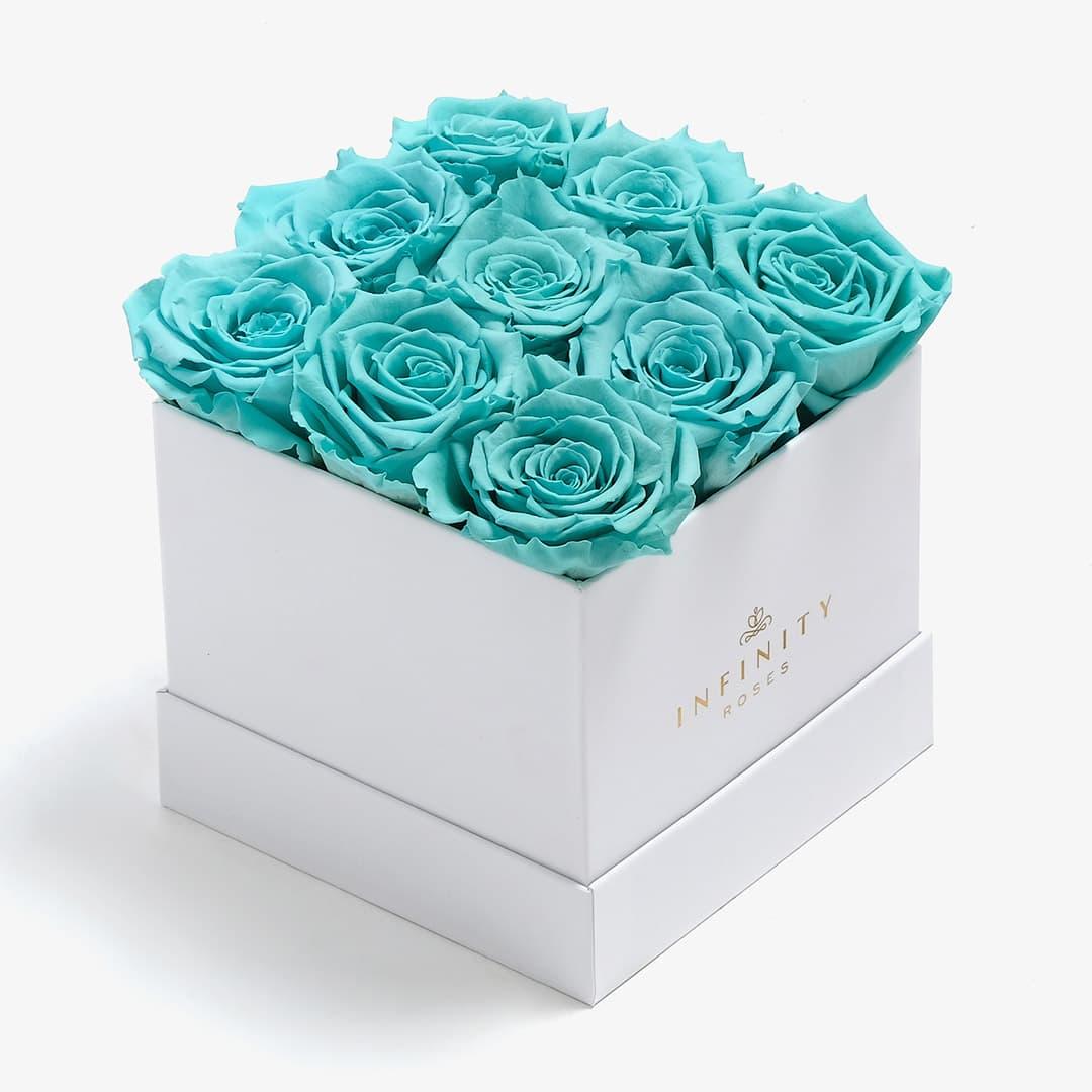 Medium Square Rose Box - Baby Blue Rose - White Box