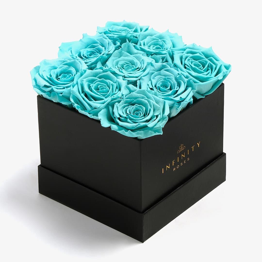 Medium Square Rose Box - Baby Blue Rose - Black Box