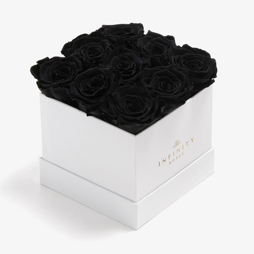 Medium Square Rose Box - Black Rose - White Box