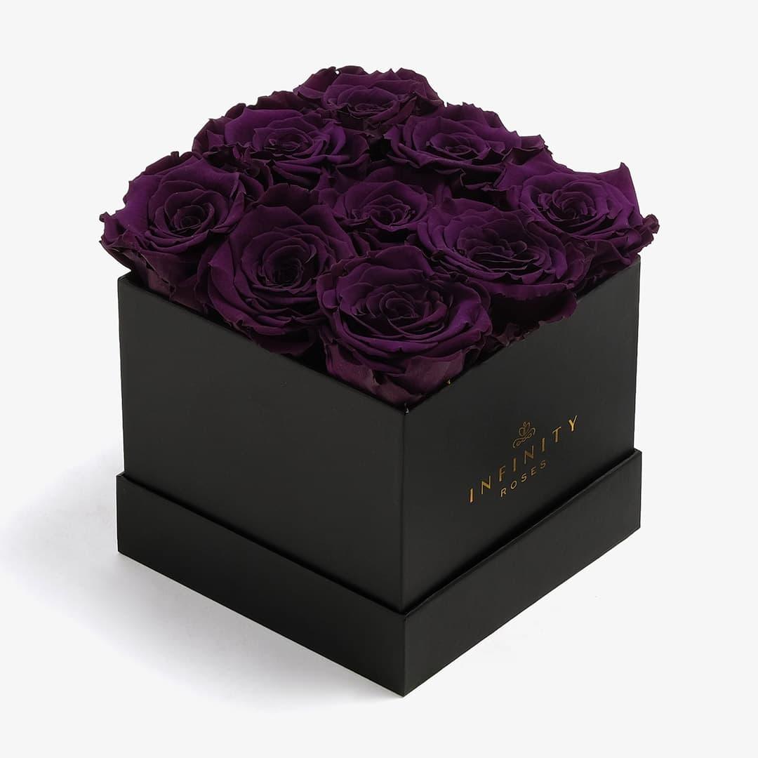 Medium Square Rose Box - Violet Rose - Black Box