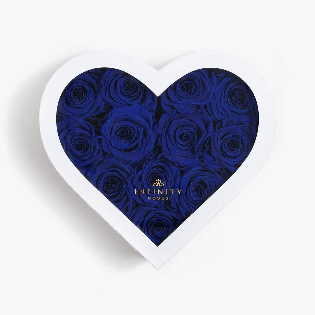 Medium Heart Box - Royal Blue Rose - White Box