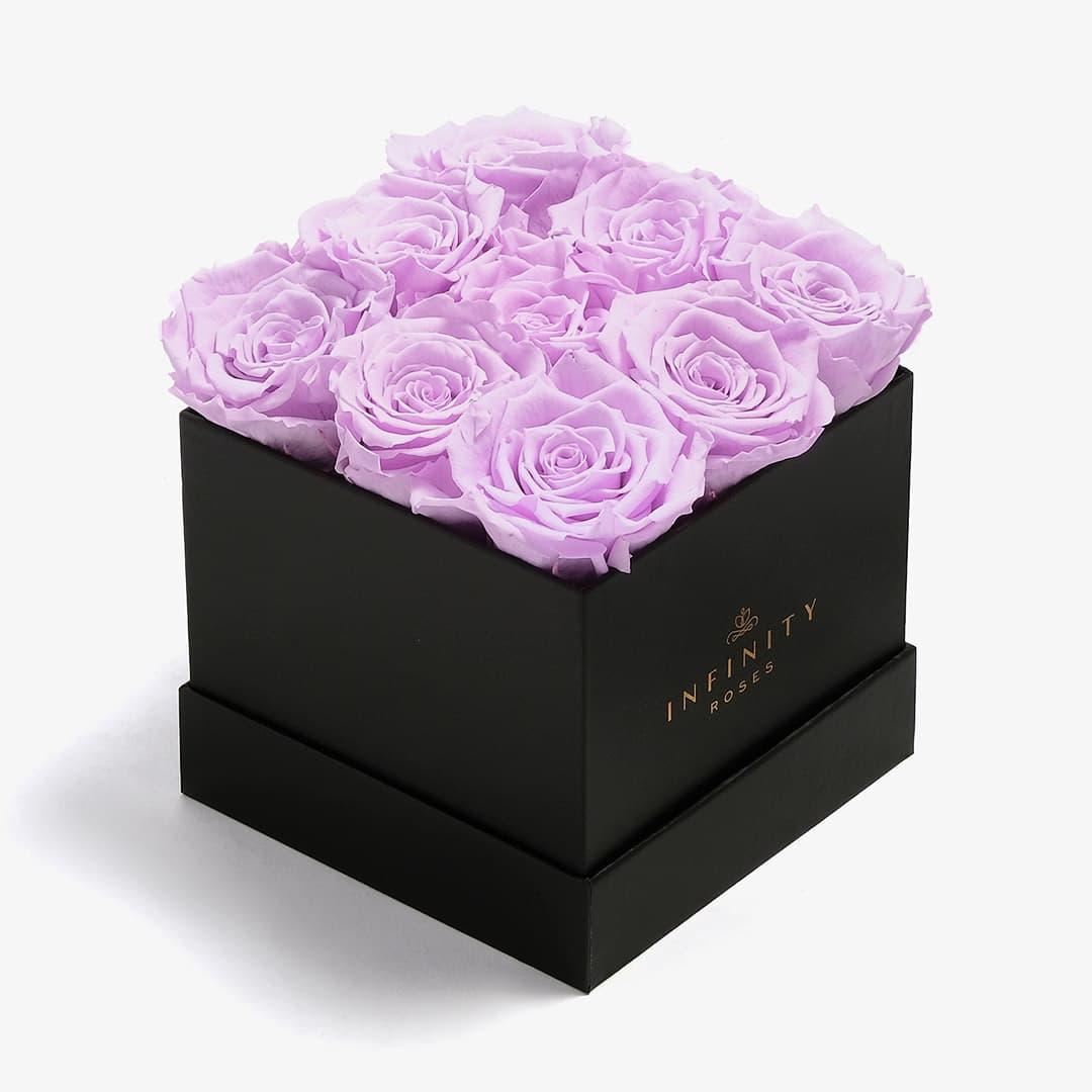 Medium Square Rose Box - Lavender Rose - Black Box