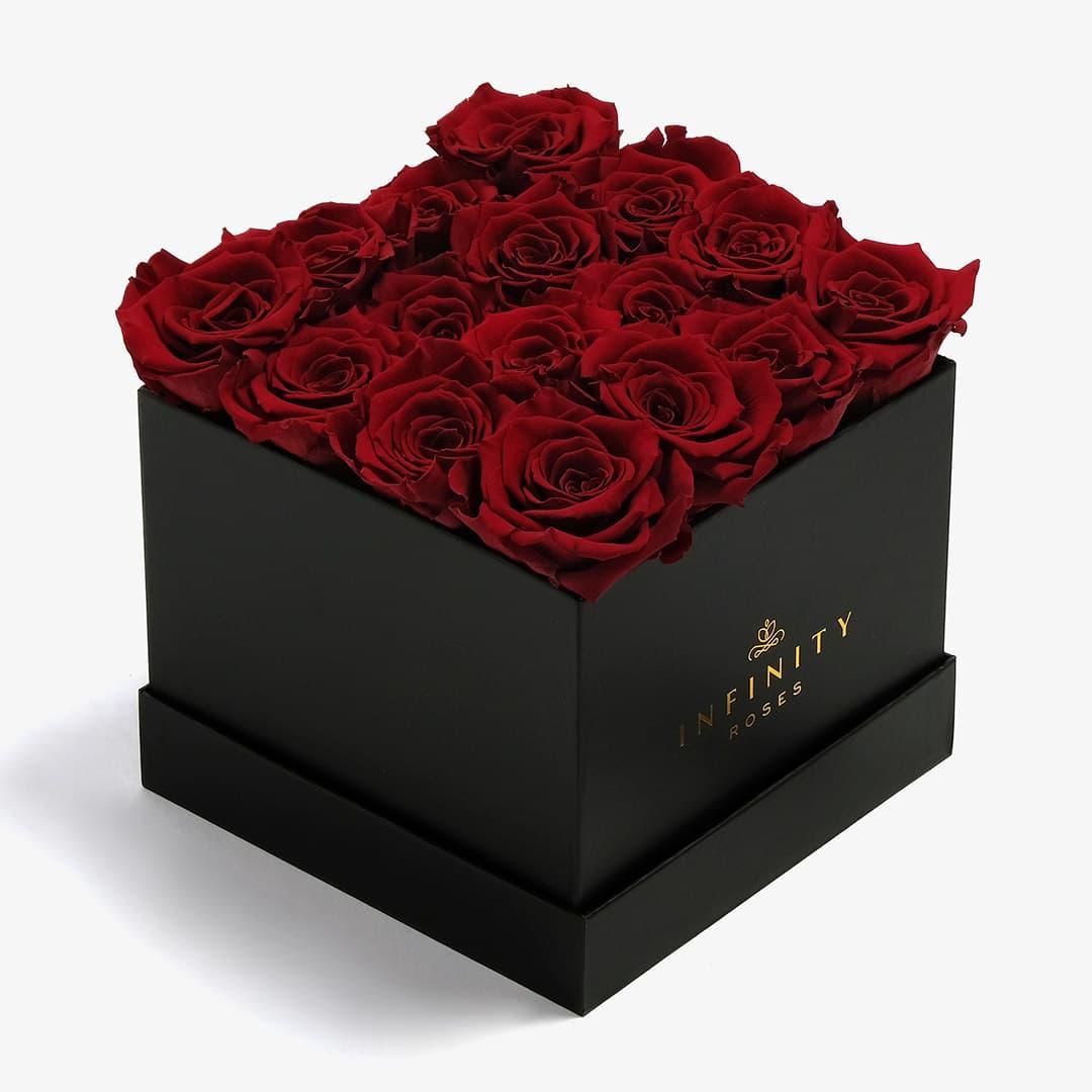 Large Square Rose Box - Red Rose - Black Box