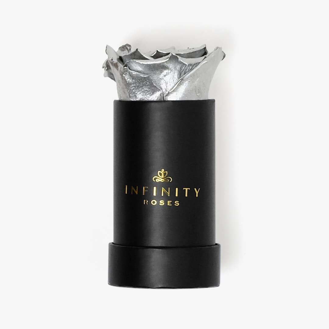 Single Rose Box - Silver Rose - Black Box
