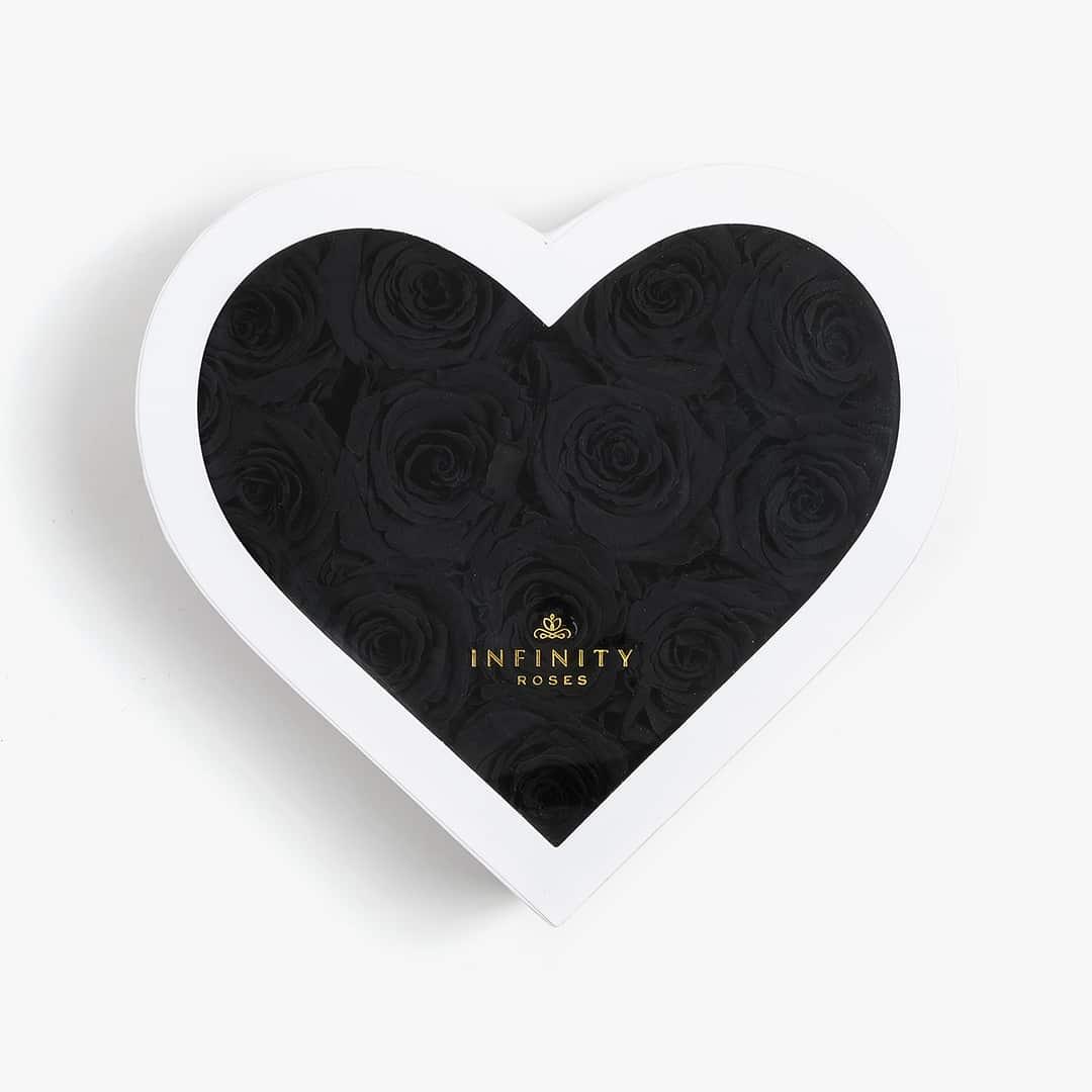 Medium Heart Box - Black Rose - White Box