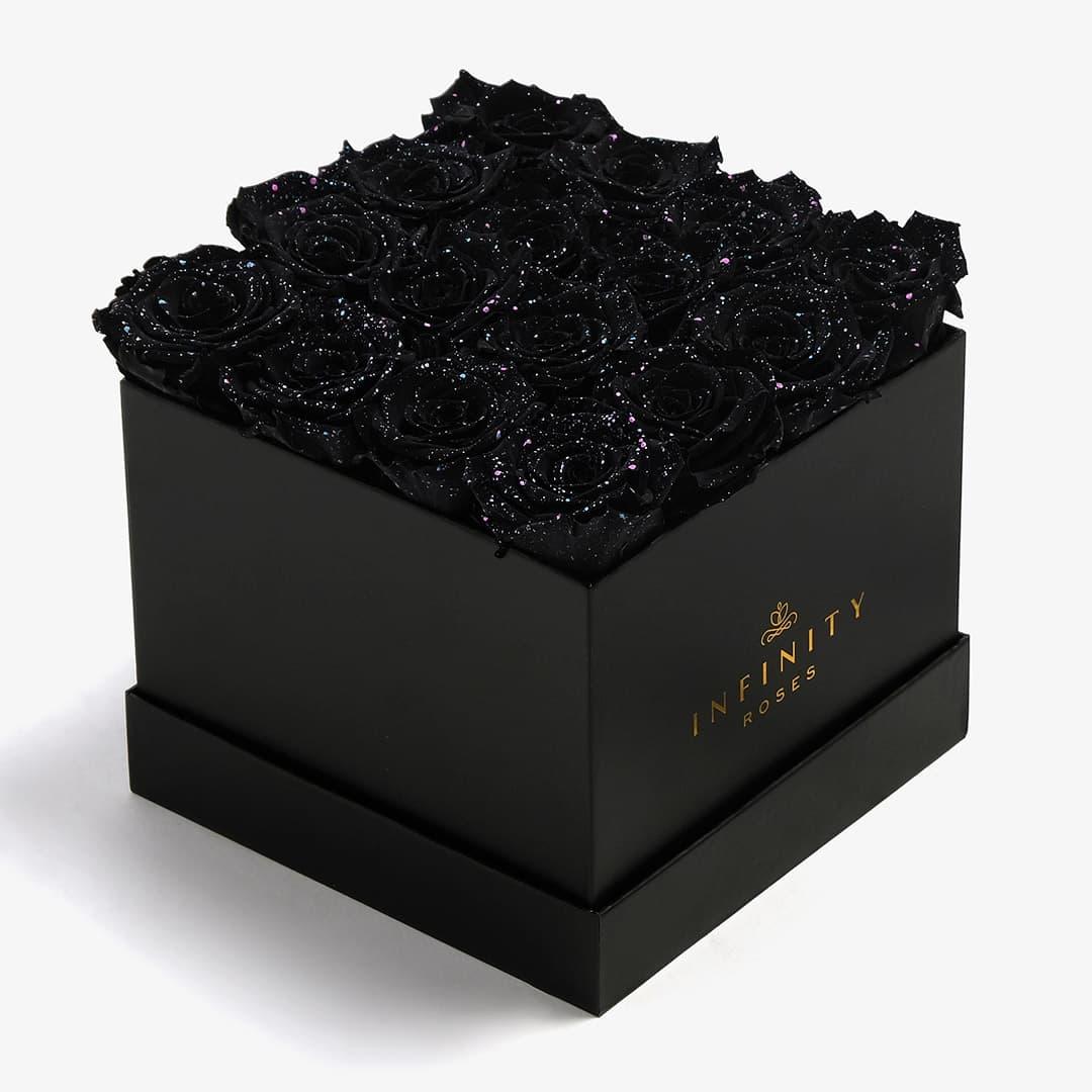 Large Square Rose Box - Black Galaxy Rose - Black Box