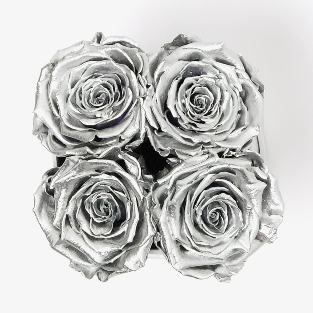 Small Rose Box - Silver Rose - White Box