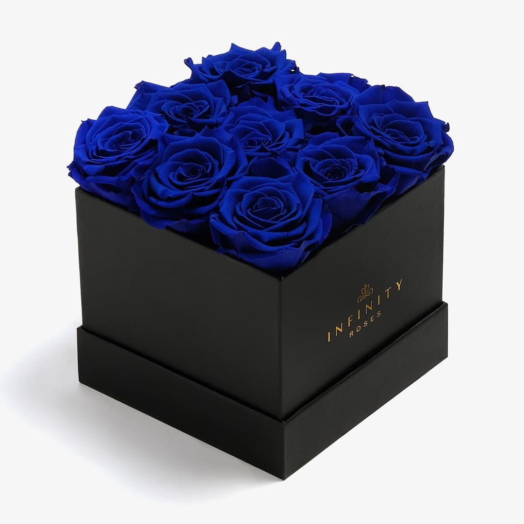Medium Square Rose Box - Royal Blue Rose - Black Box