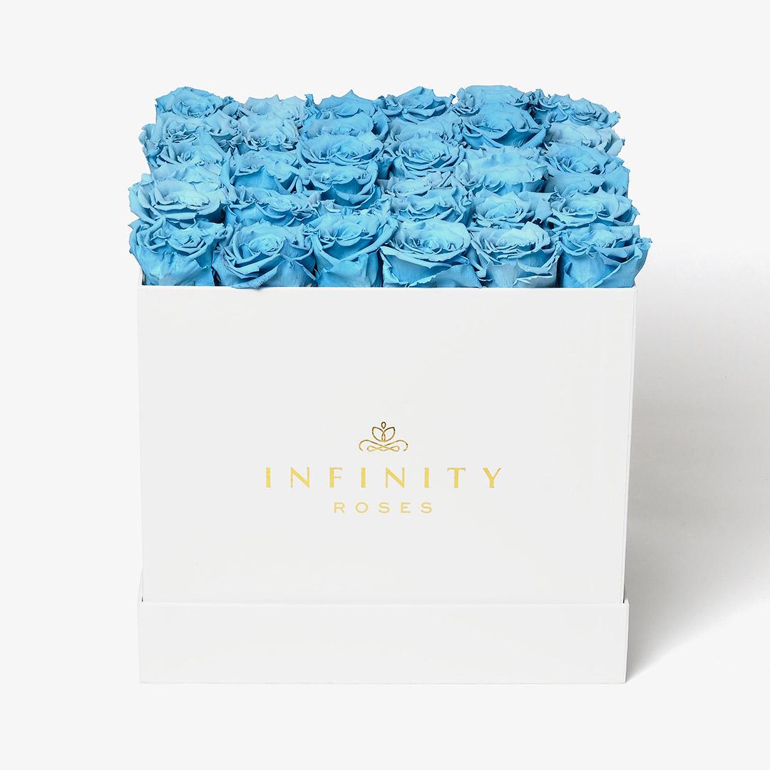 Grand Square Rose Box - Baby Blue Rose - White Box