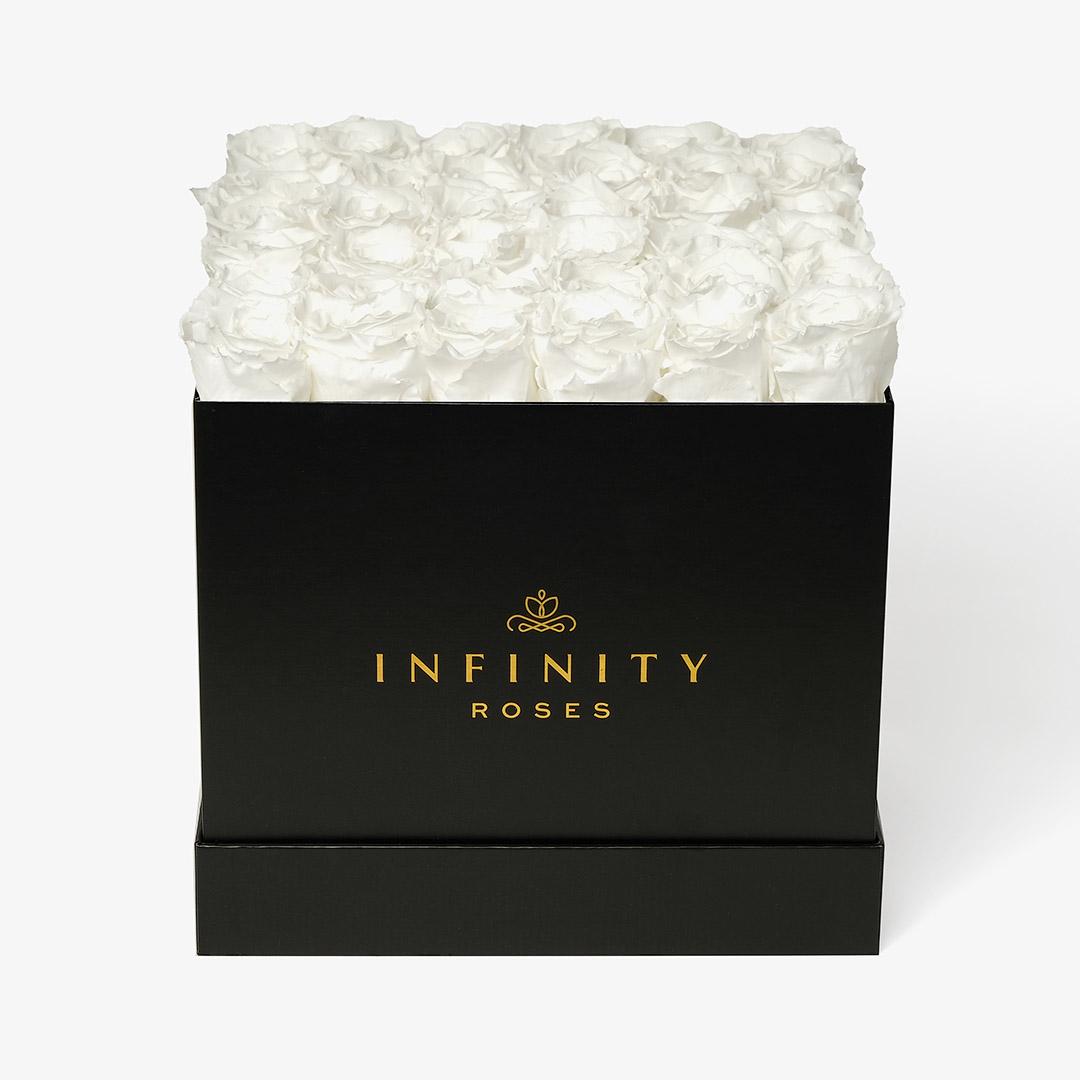 Grand Square Rose Box - White Rose - Black Box