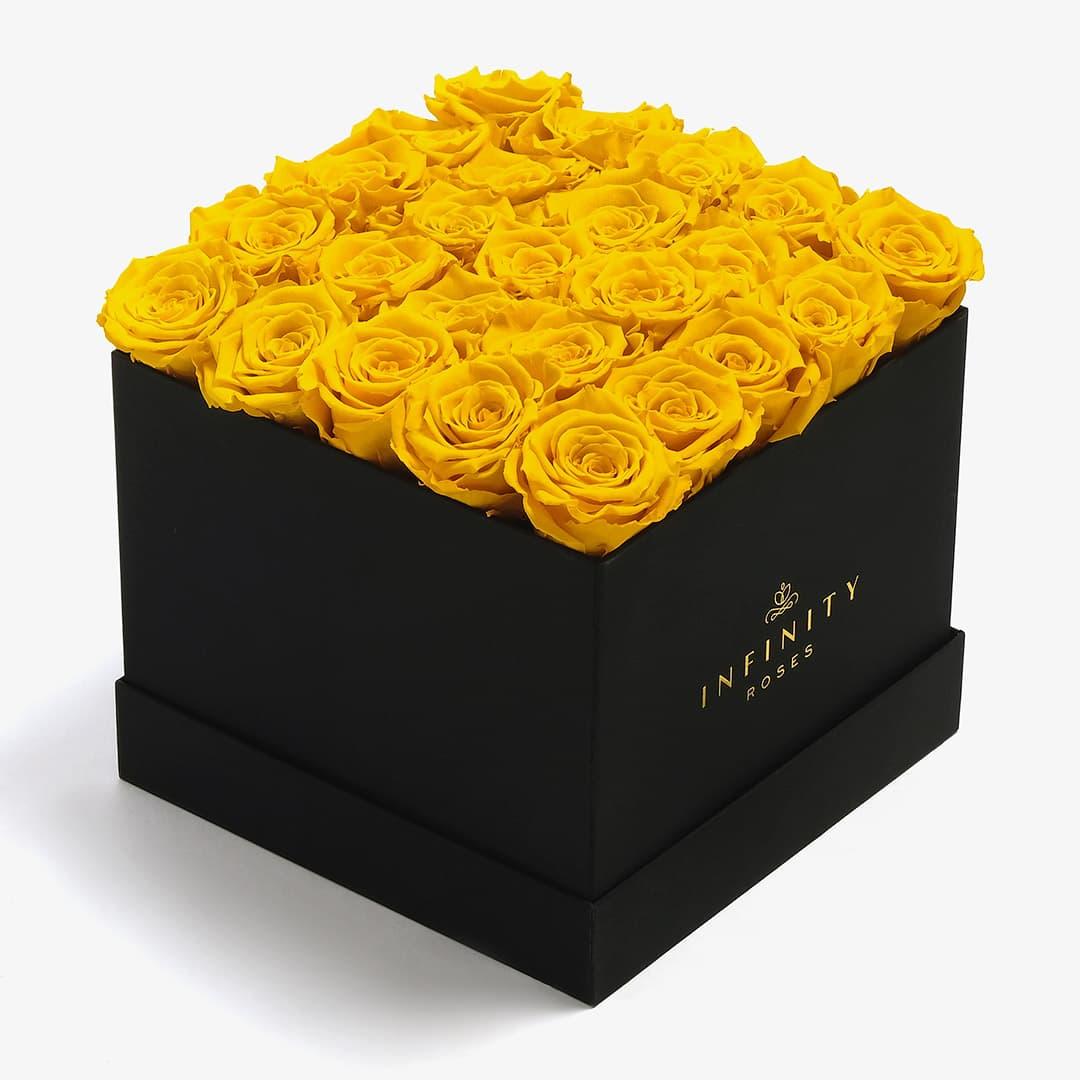 X-Large Square Rose box - Yellow Rose - Black Box