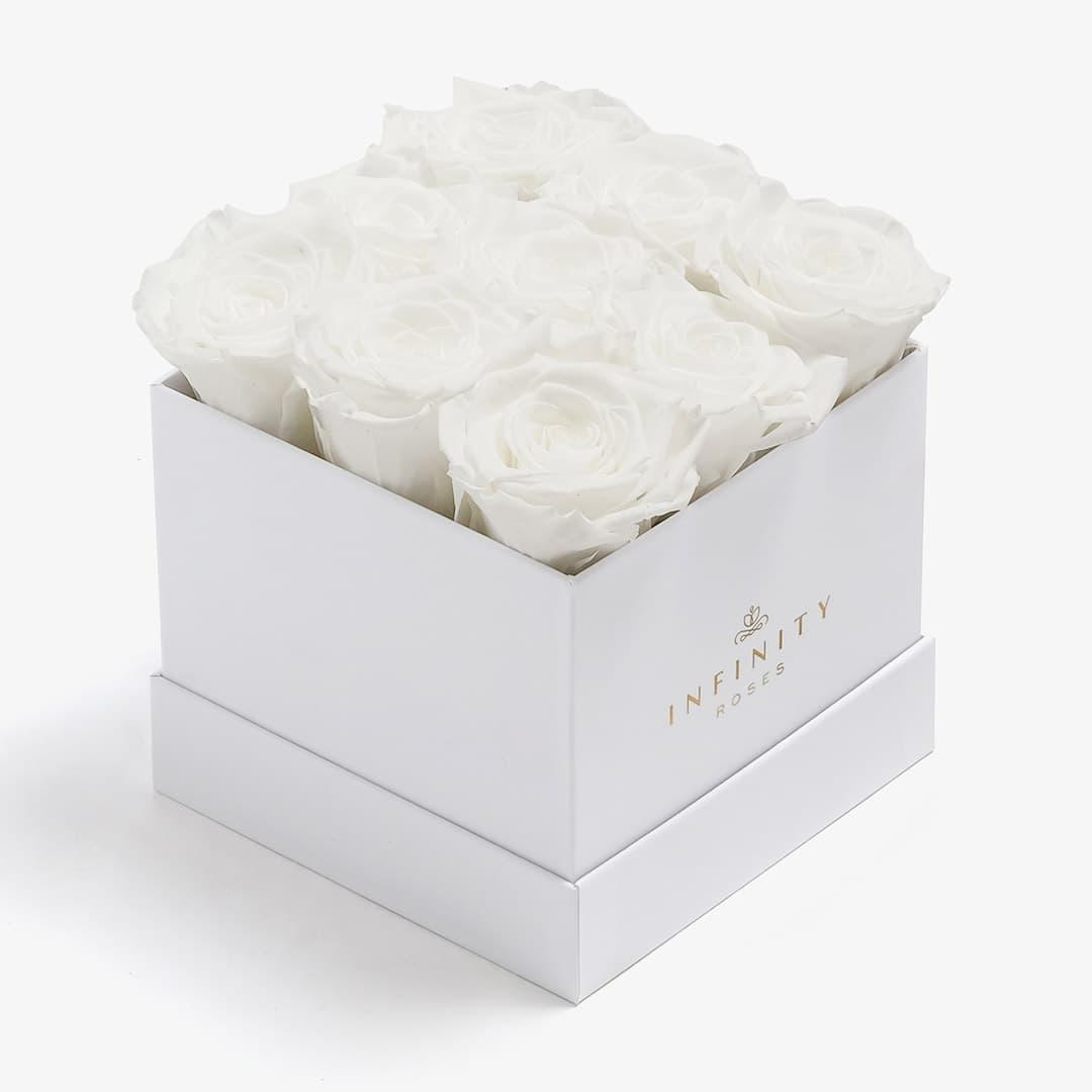 Medium Square Rose Box - White Rose - White Box
