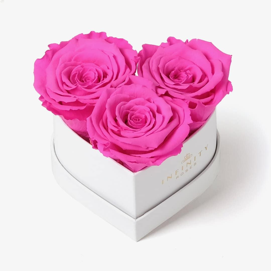 Small Heart Box - Hot Pink Rose - White Box