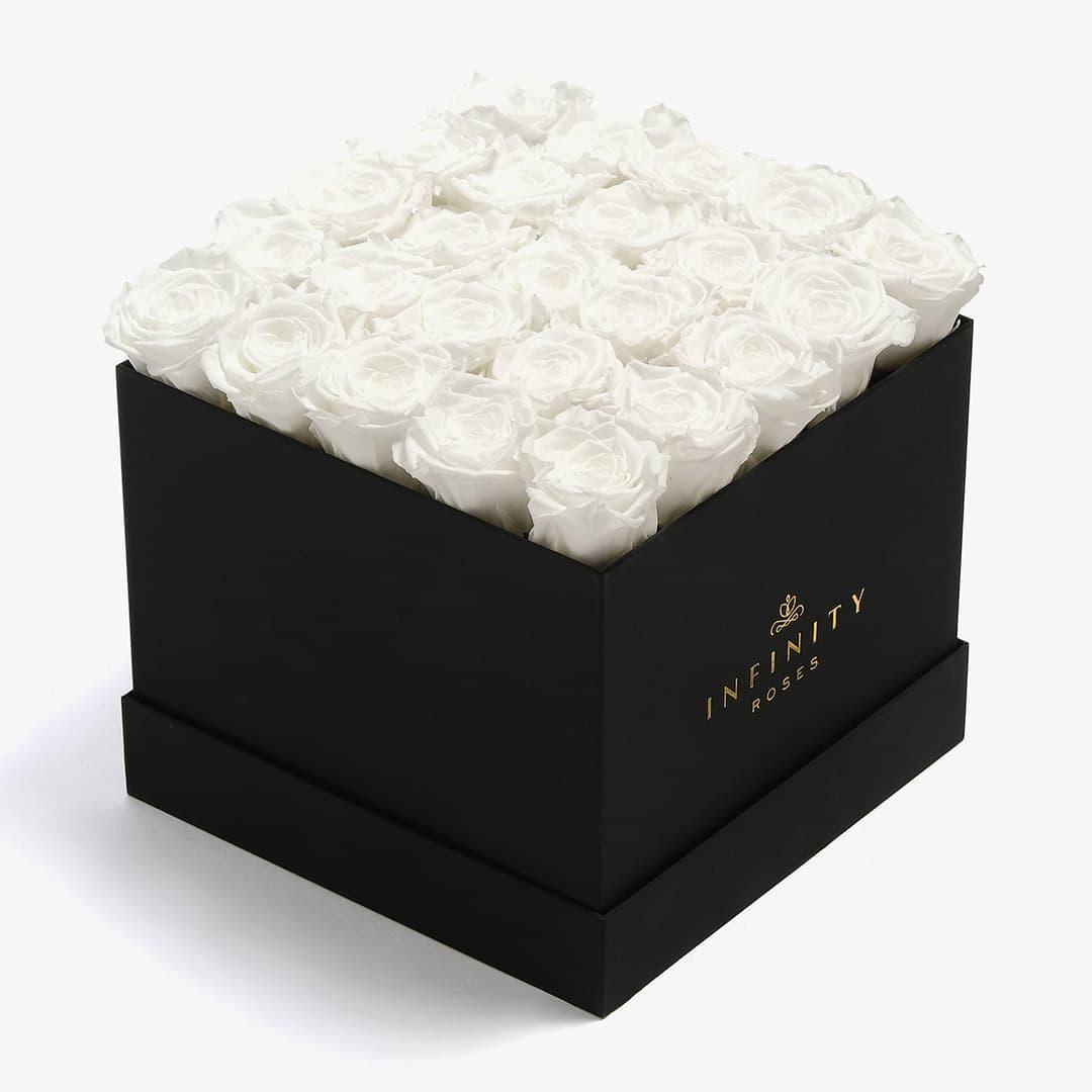 X-Large Square Rose box - White Rose - Black Box