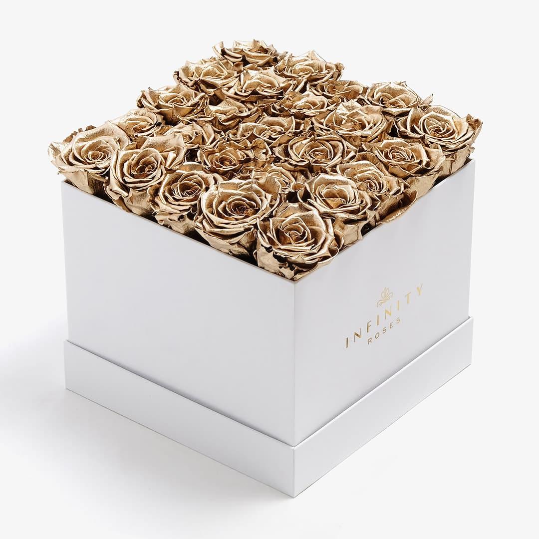 X-Large Square Rose box - Gold Rose - White Box