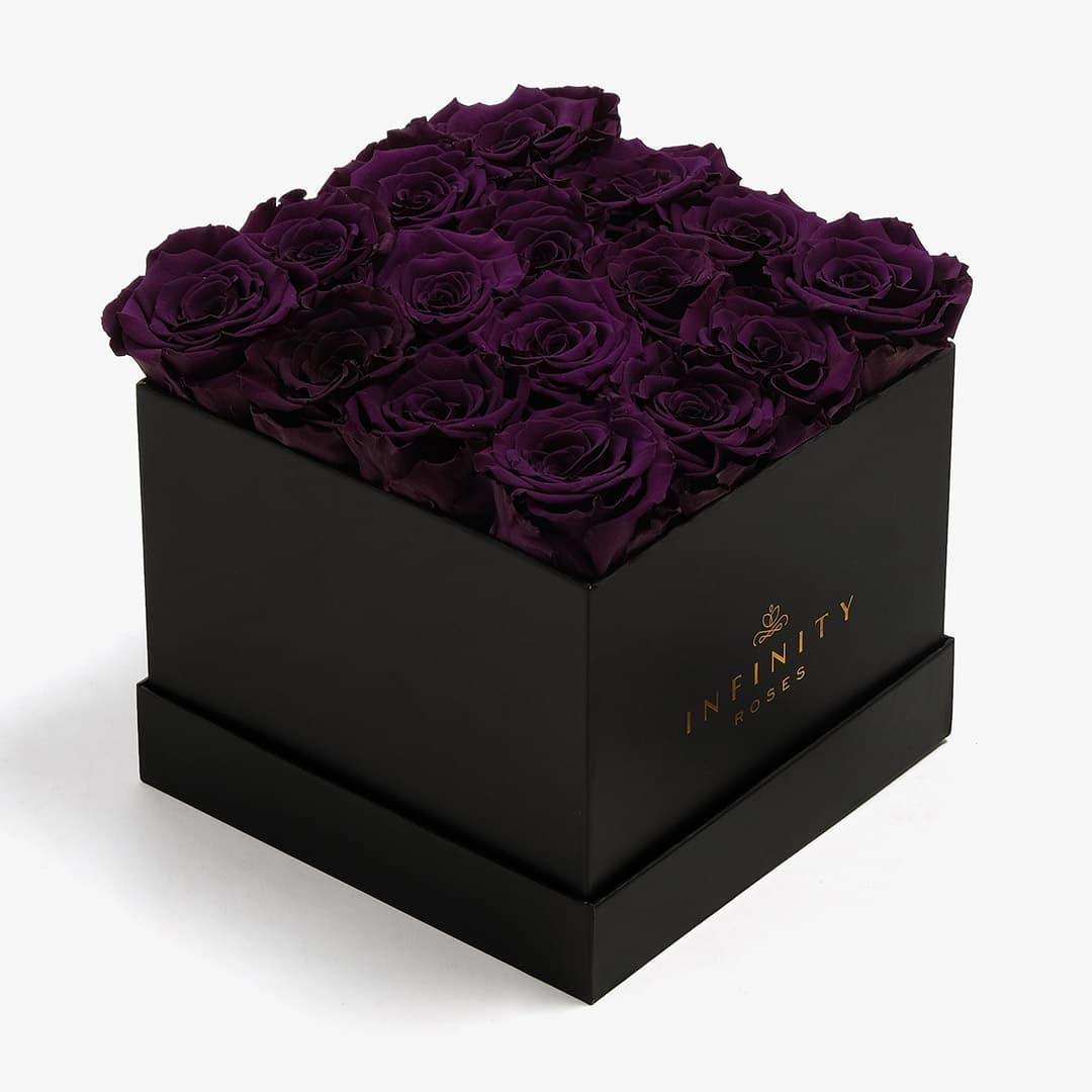Large Square Rose Box - Violet Rose - Black Box