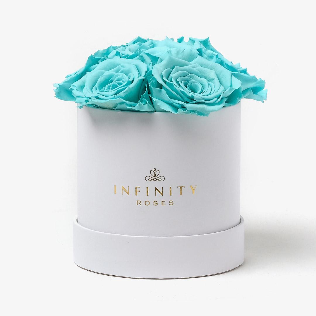 Medium Bloom Rose Box - Baby Blue Rose - White Box
