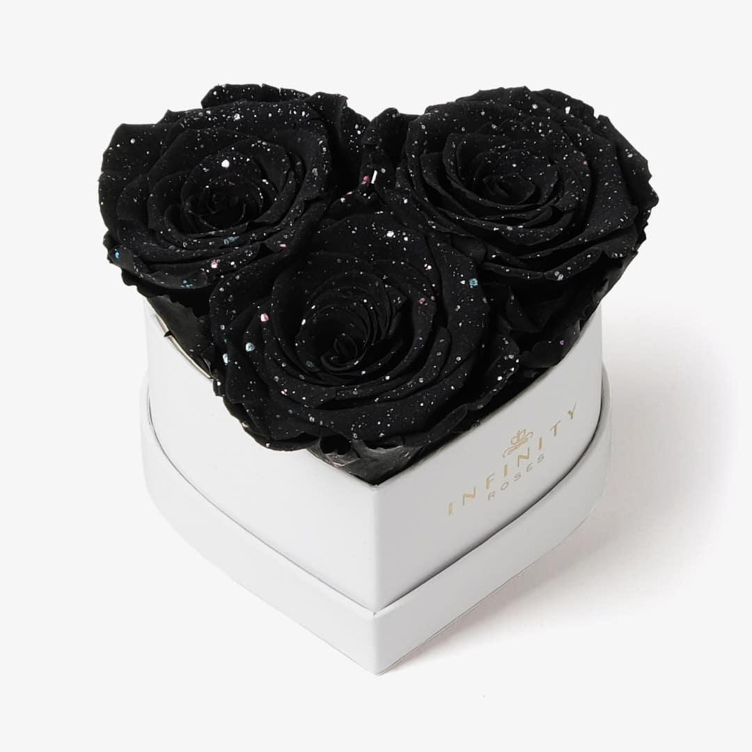 Small Heart Box - Black Galaxy Rose - White Box