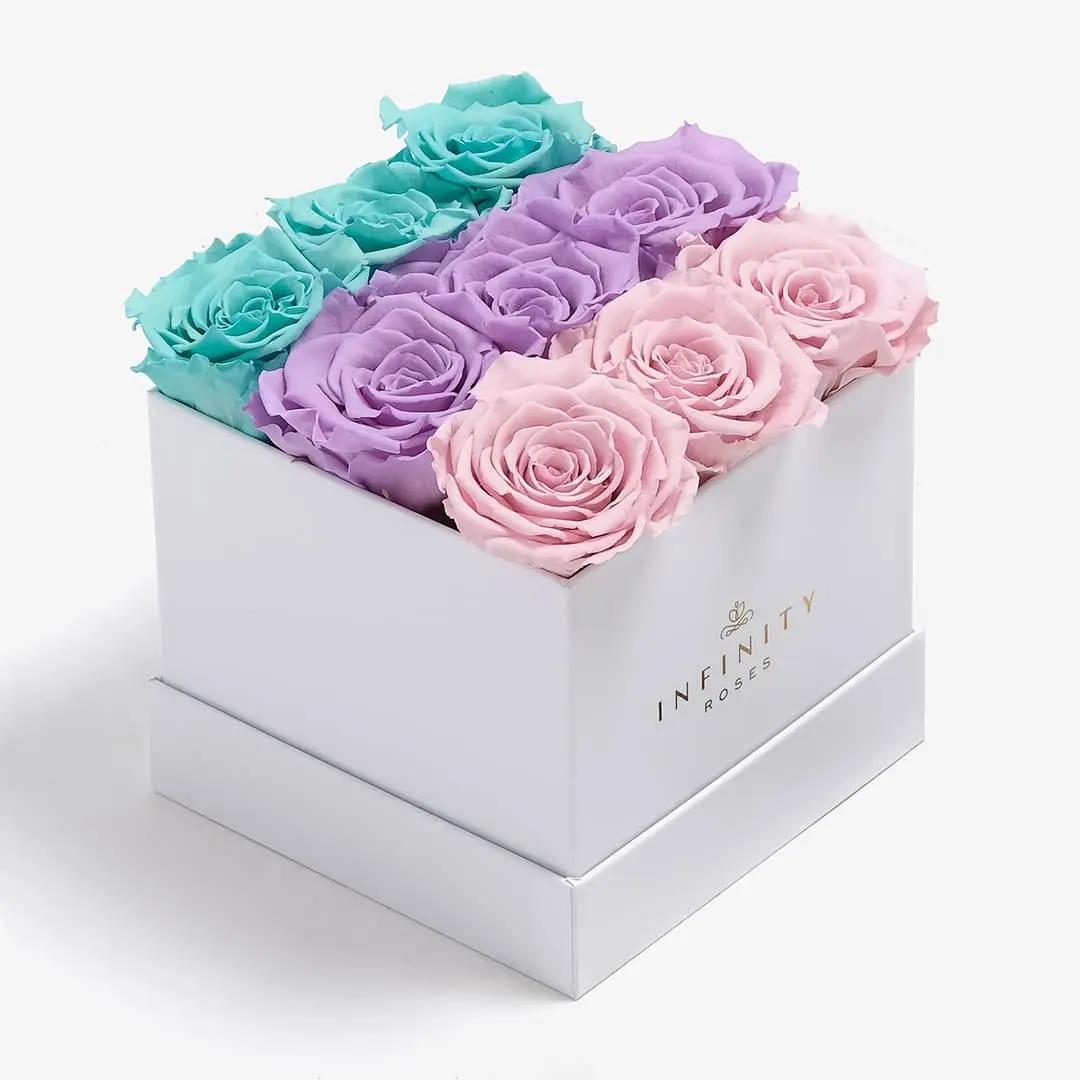 Medium Bloom Rose Box - Black Galaxy Rose - White Box