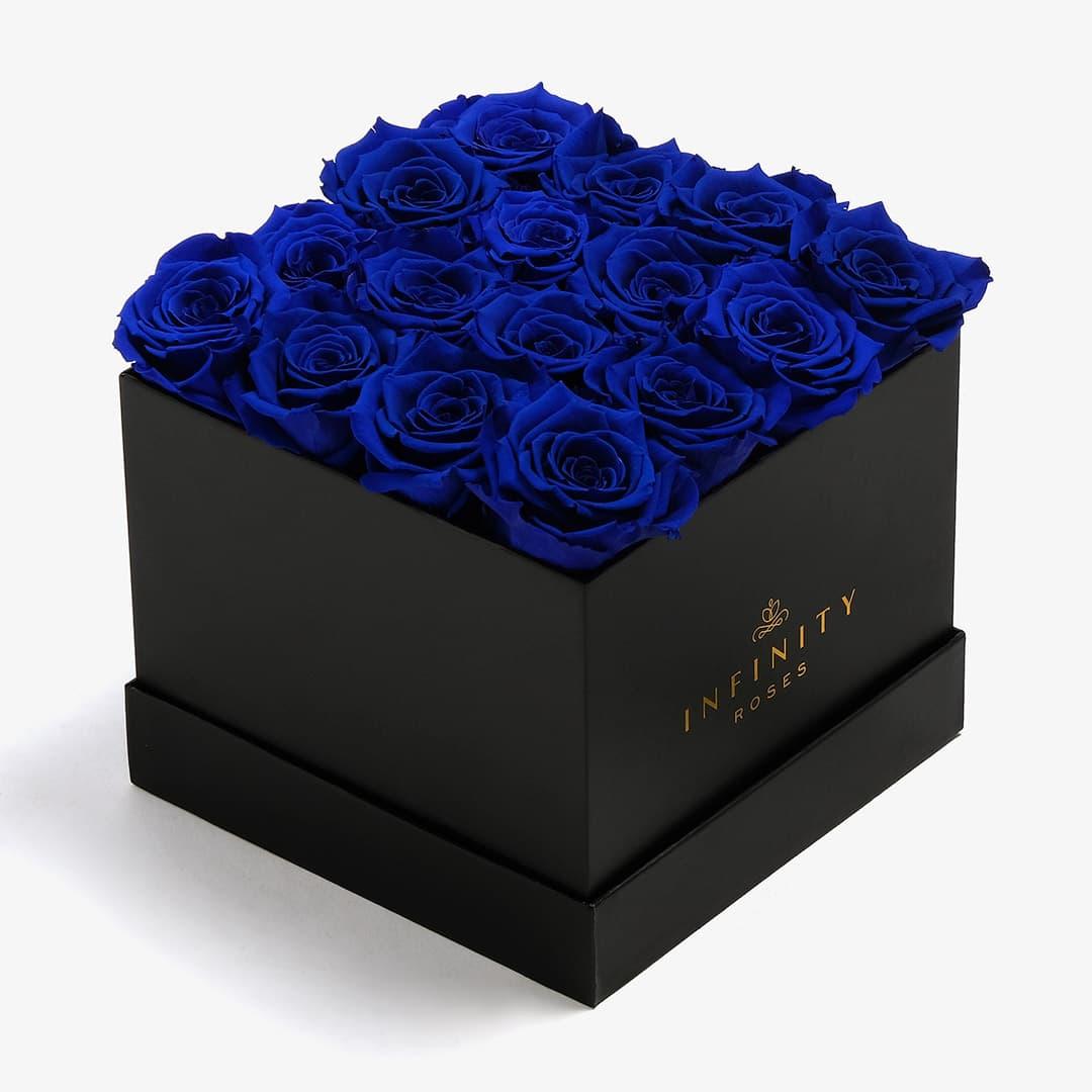 Large Square Rose Box - Royal Blue Rose - Black Box